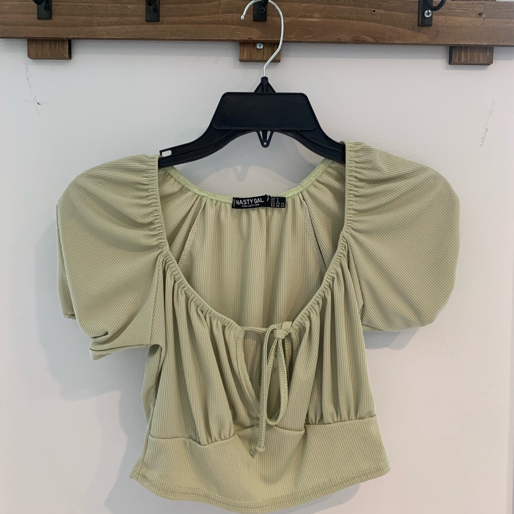 Nasty Gal Mint Green Puffer Sleeve Top
